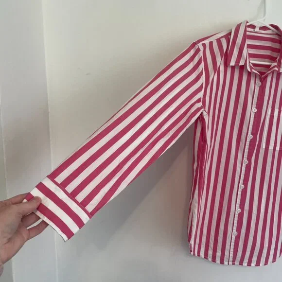MAURICES Pink Striped Button Up Shirt White 100% Cotton Long Sleeve Button Down - Picture 8 of 16